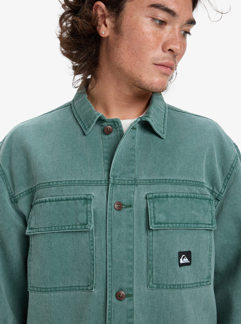 Load image into Gallery viewer, Quiksilver Men&#39;s Mohab Washed Twill Long Sleeve Shirt Trekking Green EQYWT04654_TKR
