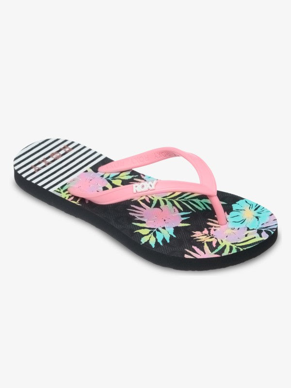 Load image into Gallery viewer, Roxy Kid's Viva Stamp Flip Flops Black Multi ERGL100014-KMI1
