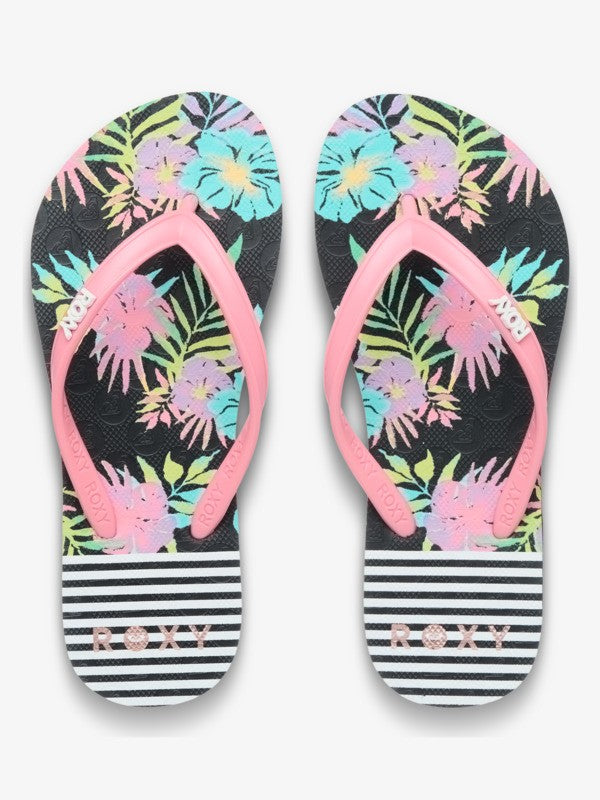 Load image into Gallery viewer, Roxy Kid's Viva Stamp Flip Flops Black Multi ERGL100014-KMI1
