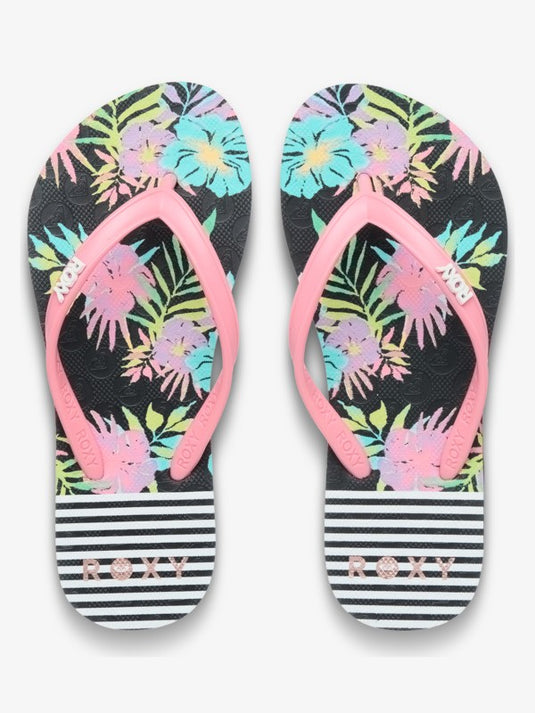 Roxy Kid's Viva Stamp Flip Flops Black Multi ERGL100014-KMI1