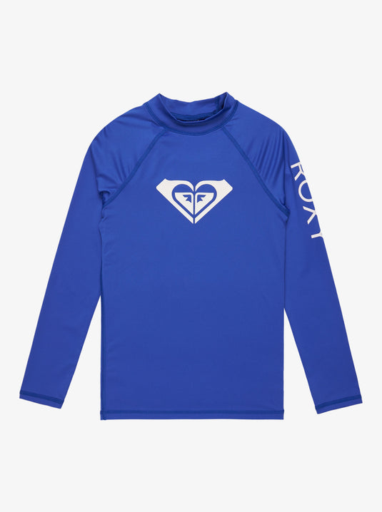 Roxy Kids' Whole Hearted Long Sleeve Girls Rash Vest (6-16 Years) Dazzling Blue ERGWR03286-PPM0
