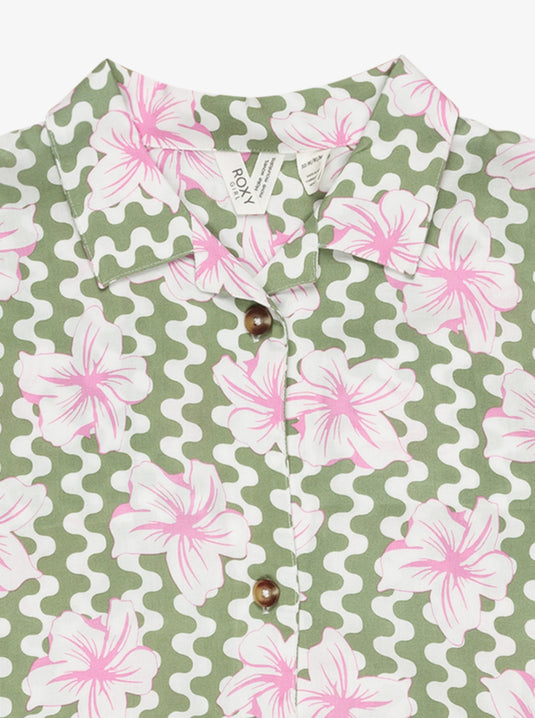 Roxy Kids' Salty Sun Shirt Basil Party Waves Rg ERGWT03140_GHZ6