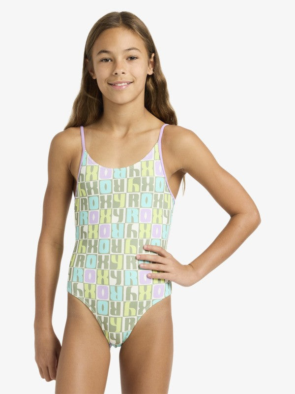 Load image into Gallery viewer, Roxy Kids' Letter Up One Piece Swimsuit (8-14 Years) Oil Green ERGX103236-GLD8
