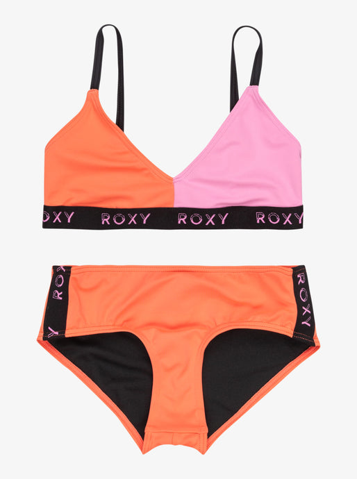 Roxy Girls' Colorblock Two Piece Swim Set Anthracite ERGX203650_KVJ0