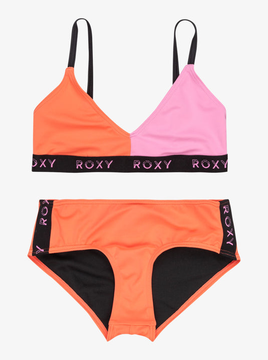 Roxy Girls' Colorblock Two Piece Swim Set Anthracite ERGX203650_KVJ0