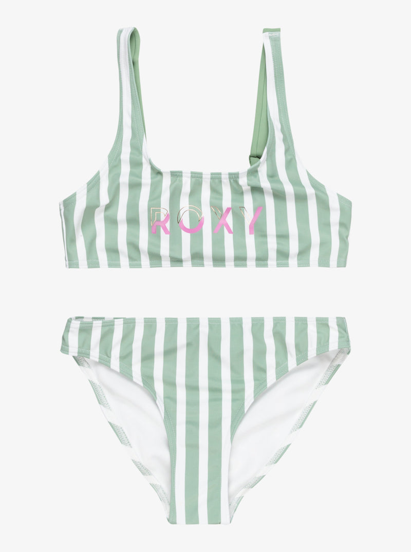 Load image into Gallery viewer, Roxy Girls&#39; Bico Active Rg Two Piece Swim Set Basil Active Rg Stripe ERGX203652_GHZ3
