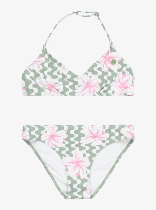 Roxy Girls' Party Waves Basic Two Piece Swim Set Basil Party Waves Rg ERGX203656_GHZ6