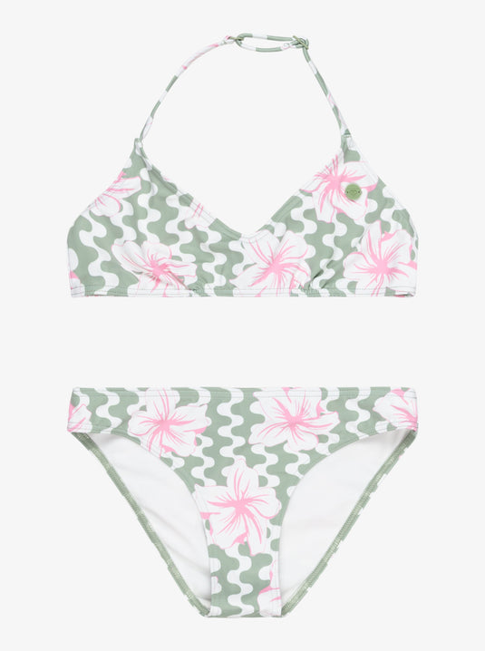 Roxy Girls' Party Waves Basic Two Piece Swim Set Basil Party Waves Rg ERGX203656_GHZ6