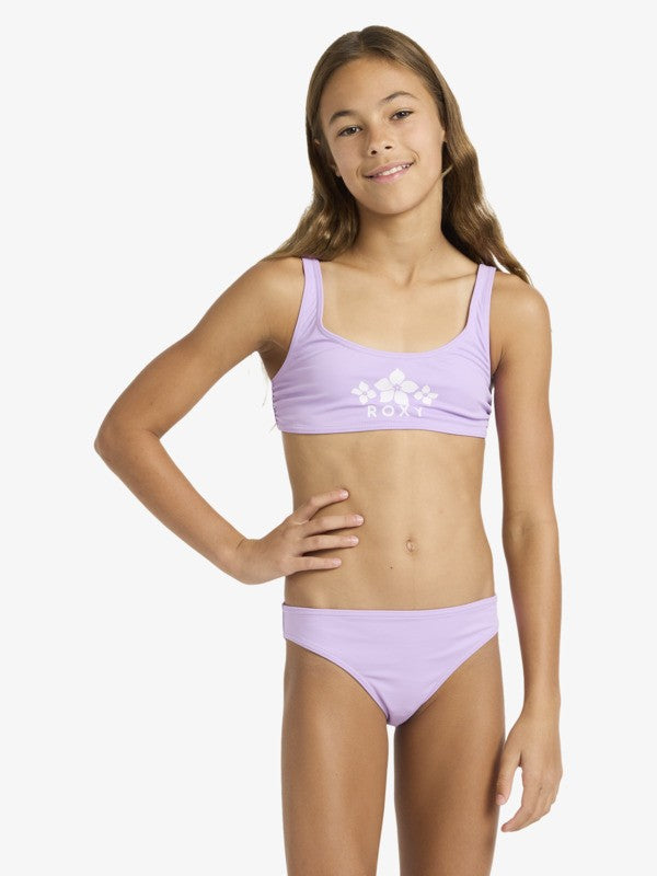 Load image into Gallery viewer, Roxy Kids' Solid Active Set Girls 6-16 Purple Two Piece Bralette Bikini Set Crocus Petal ERGX203686 -PKL0
