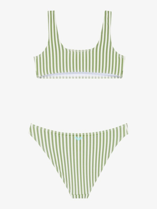 Roxy Kids' Bico Active Bralette Bikini Set (6-16 Years) Oil Green Vert Moda Stripe ERGX203689-GLD4