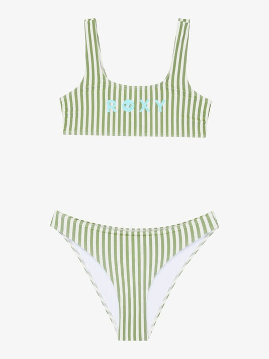 Roxy Kids' Bico Active Bralette Bikini Set (6-16 Years) Oil Green Vert Moda Stripe ERGX203689-GLD4