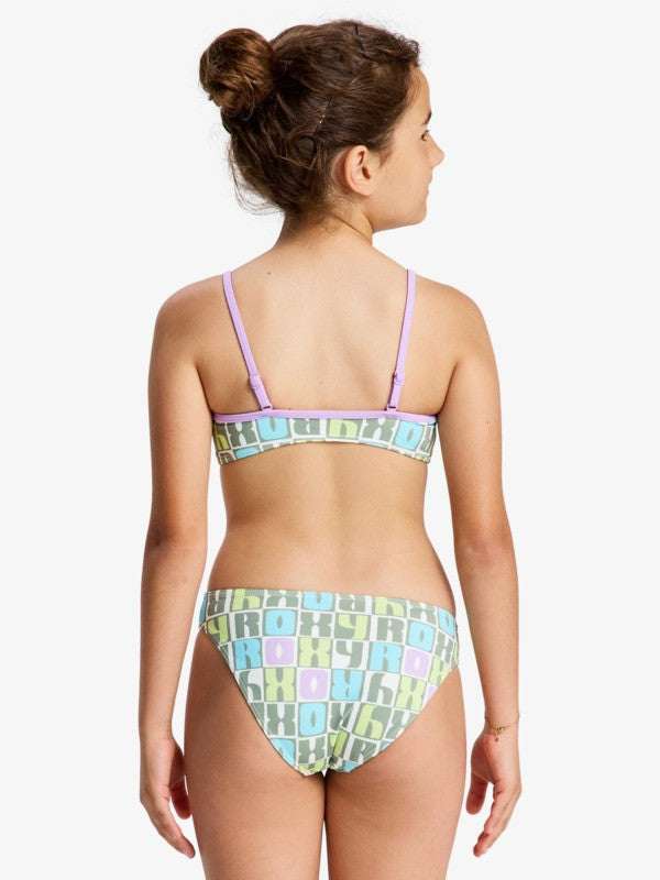 Load image into Gallery viewer, Roxy Kids' Letter Up Two Piece Bralette Set (8-14 Years) Oil Green ERGX203696-GLD8
