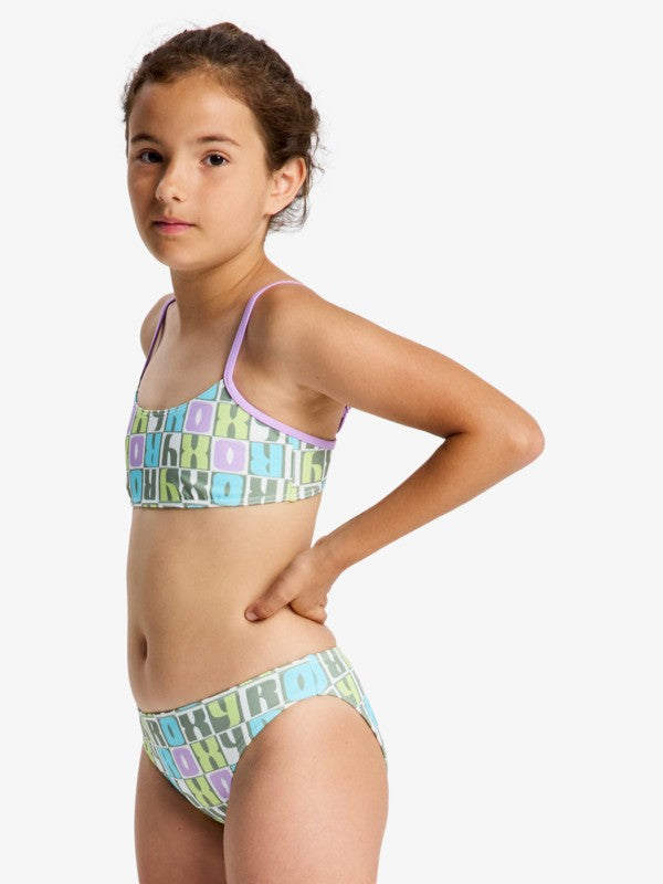 Load image into Gallery viewer, Roxy Kids' Letter Up Two Piece Bralette Set (8-14 Years) Oil Green ERGX203696-GLD8
