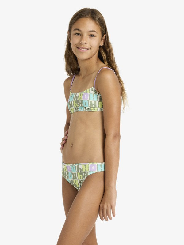 Load image into Gallery viewer, Roxy Kids' Letter Up Two Piece Bralette Set (8-14 Years) Oil Green ERGX203696-GLD8
