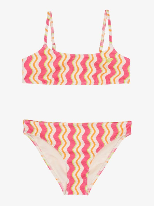 Roxy Kids' Bold Waves Two Piece Bralette Bikini Set (12-16 Years) Papaya Bold Waves ERGX203706_XMNG