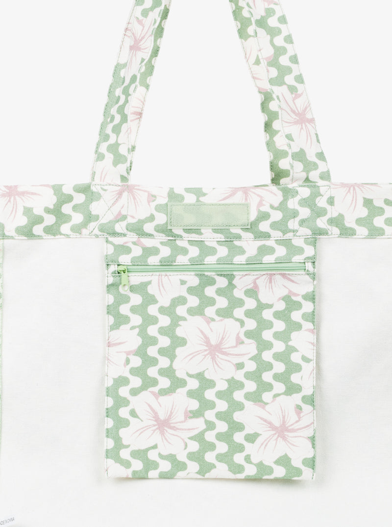 Load image into Gallery viewer, Roxy Women&#39;s Anti Bad Vibes Large Tote Bag Basil Party Waves Yw ERJBT03406_GHZ5
