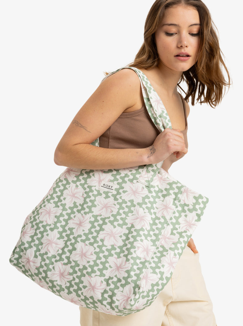 Load image into Gallery viewer, Roxy Women&#39;s Anti Bad Vibes Large Tote Bag Basil Party Waves Yw ERJBT03406_GHZ5
