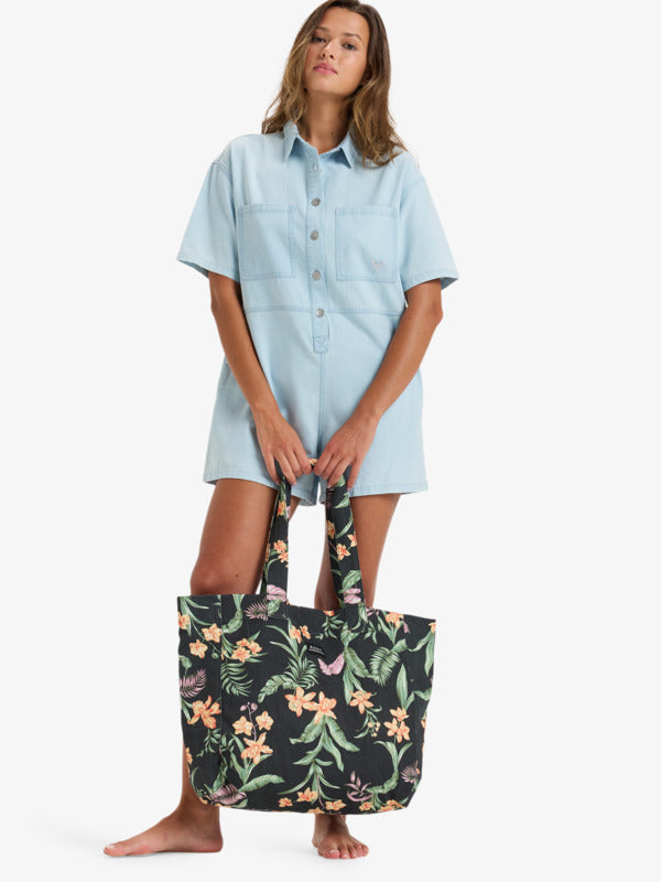 Load image into Gallery viewer, Roxy Women&#39;s Anti Bad Vibes Large Tote Bag Anthracite Island Escape ERJBT03406_KVJ3
