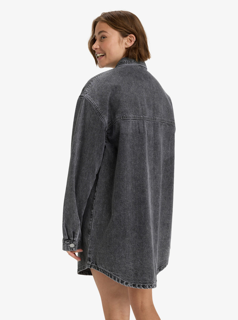 Load image into Gallery viewer, Roxy Womens&#39; Tidal Moon Denim Long Sleeve Mini Shirtdress Mid Grey ERJDD03009-KPH0

