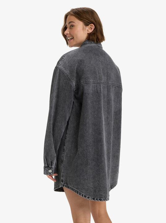 Roxy Womens' Tidal Moon Denim Long Sleeve Mini Shirtdress Mid Grey ERJDD03009-KPH0