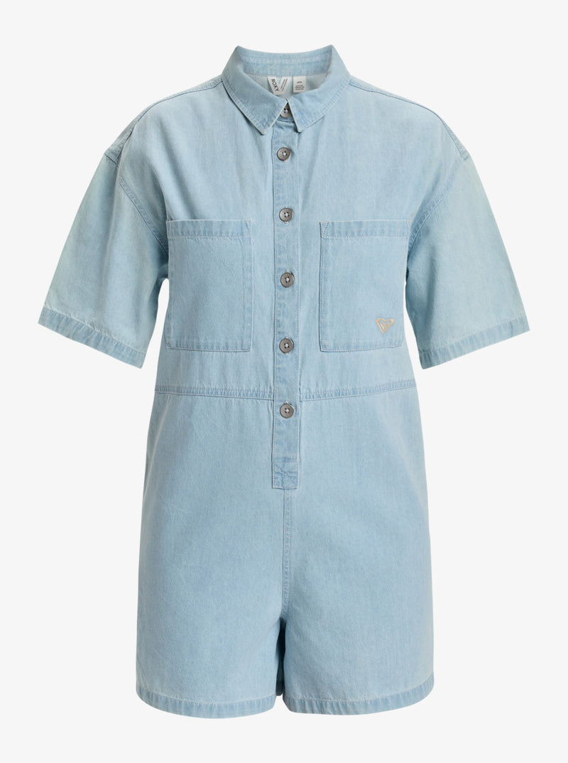Load image into Gallery viewer, Roxy Women&#39;s Hunting Waves Denim Romper Light Blue ERJDO03000-BFG0
