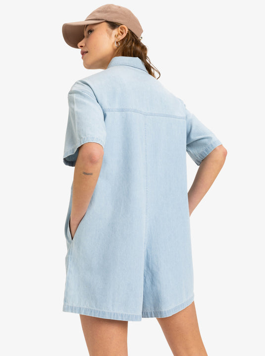 Roxy Women's Hunting Waves Denim Romper Light Blue ERJDO03000-BFG0