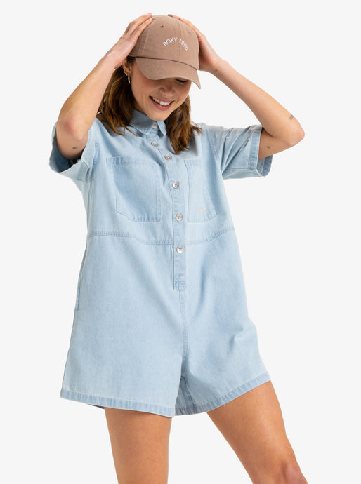 Roxy Women's Hunting Waves Denim Romper Light Blue ERJDO03000-BFG0