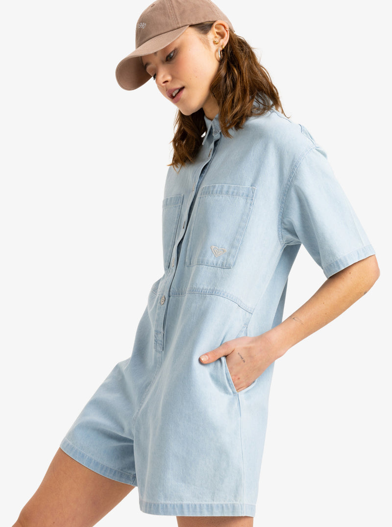 Load image into Gallery viewer, Roxy Women&#39;s Hunting Waves Denim Romper Light Blue ERJDO03000-BFG0
