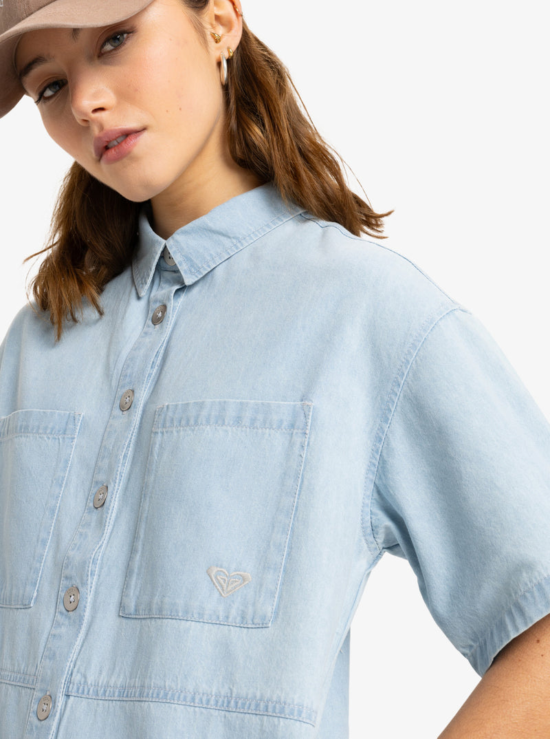 Load image into Gallery viewer, Roxy Women&#39;s Hunting Waves Denim Romper Light Blue ERJDO03000-BFG0
