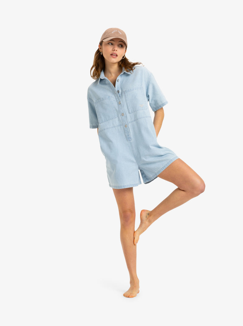 Load image into Gallery viewer, Roxy Women&#39;s Hunting Waves Denim Romper Light Blue ERJDO03000-BFG0
