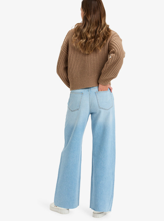 Roxy Women's Land And Water Regular Denim Pants Light Blue ERJDP03305-BFG0