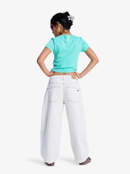 Roxy Women's Cloudbreak Mid Barrel Fit Denim Jeans Sandbar ERJDP03324-TER0