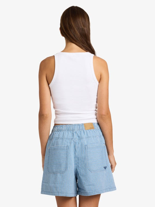Roxy Women's Stay Wavy Mid Denim Shorts Coconut Milk Denim Stripe ERJDS03345-WBS9