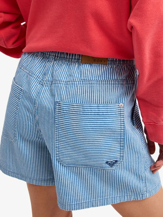 Roxy Women's Stay Wavy Mid Denim Shorts Coconut Milk Denim Stripe ERJDS03345-WBS9