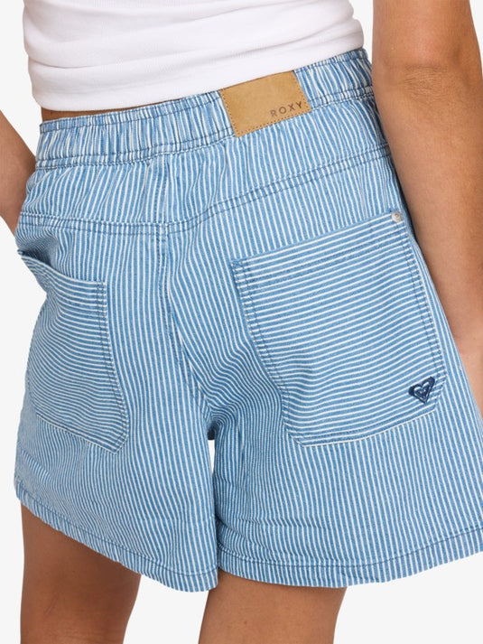 Roxy Women's Stay Wavy Mid Denim Shorts Coconut Milk Denim Stripe ERJDS03345-WBS9