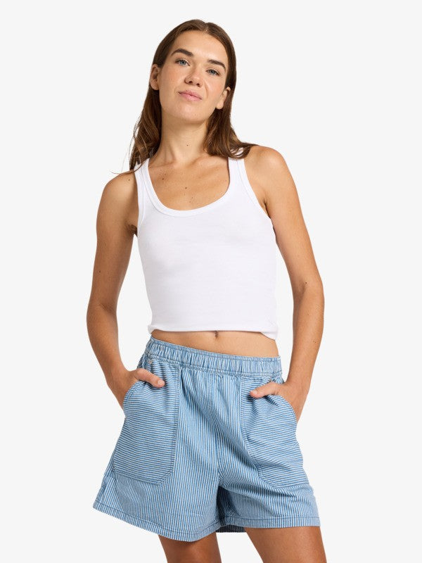 Load image into Gallery viewer, Roxy Women's Stay Wavy Mid Denim Shorts Coconut Milk Denim Stripe ERJDS03345-WBS9
