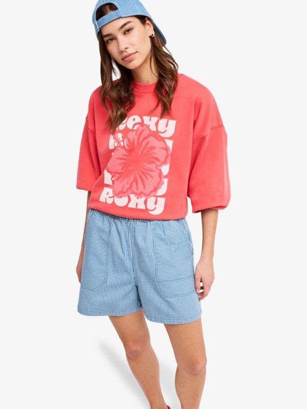 Load image into Gallery viewer, Roxy Women's Stay Wavy Mid Denim Shorts Coconut Milk Denim Stripe ERJDS03345-WBS9
