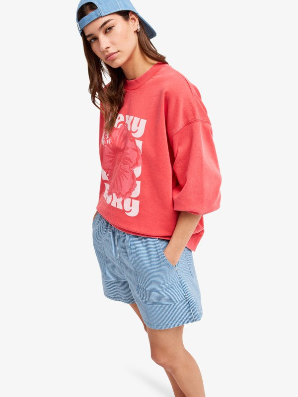 Load image into Gallery viewer, Roxy Women's Stay Wavy Mid Denim Shorts Coconut Milk Denim Stripe ERJDS03345-WBS9
