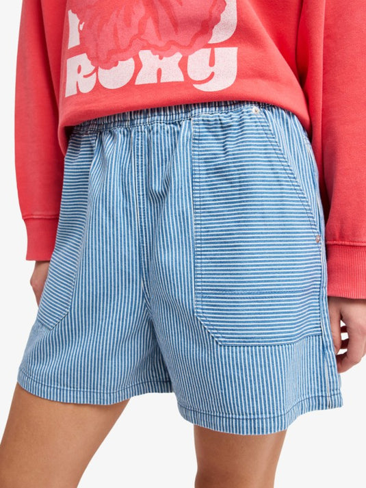 Roxy Women's Stay Wavy Mid Denim Shorts Coconut Milk Denim Stripe ERJDS03345-WBS9