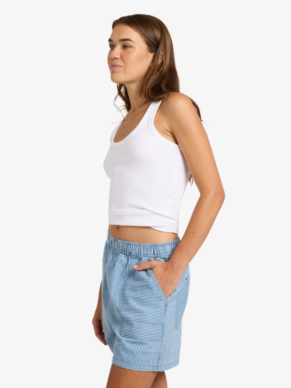 Load image into Gallery viewer, Roxy Women's Stay Wavy Mid Denim Shorts Coconut Milk Denim Stripe ERJDS03345-WBS9
