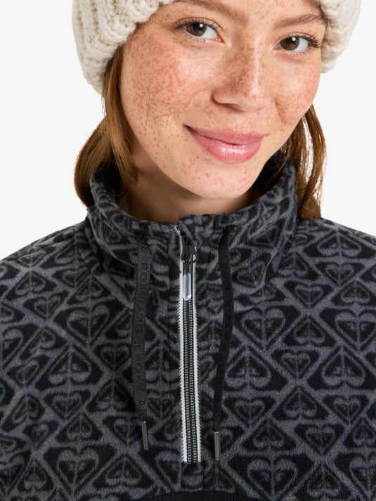 Roxy Women's Sayna Half Zip Technical Mid Layer True Black Roxygram Tonal ERJFT04831_KVJ5