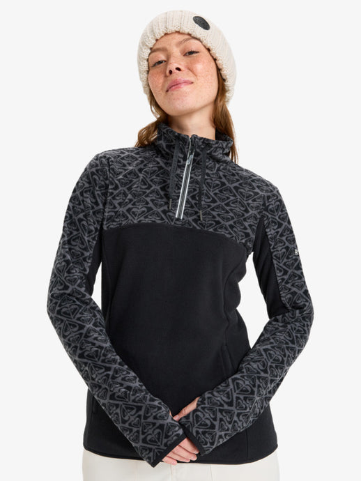 Roxy Women's Sayna Half Zip Technical Mid Layer True Black Roxygram Tonal ERJFT04831_KVJ5