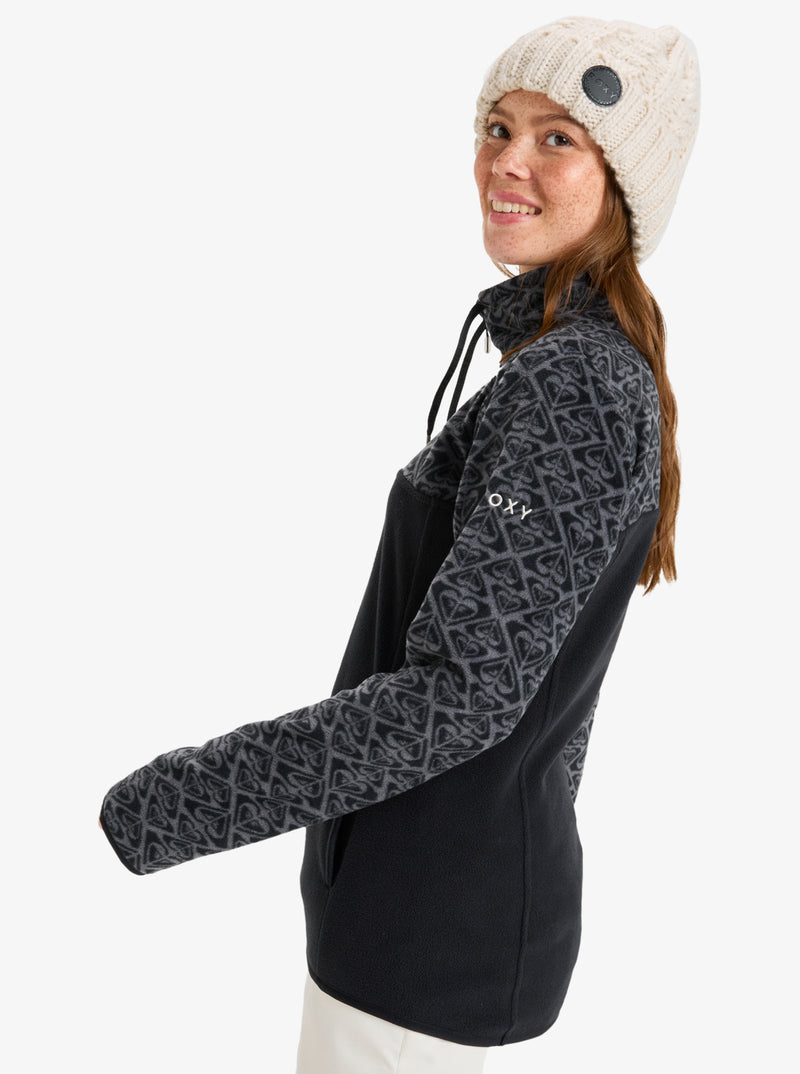 Load image into Gallery viewer, Roxy Women&#39;s Sayna Half Zip Technical Mid Layer True Black Roxygram Tonal ERJFT04831_KVJ5

