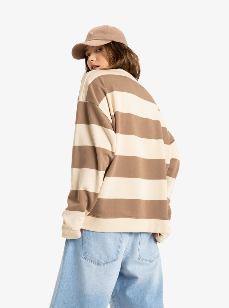 Load image into Gallery viewer, Roxy Women&#39;s Strickly Stripes Crew Neck Sweatshirt Parchement Strictly Stipe ERJFT04954-TEC3
