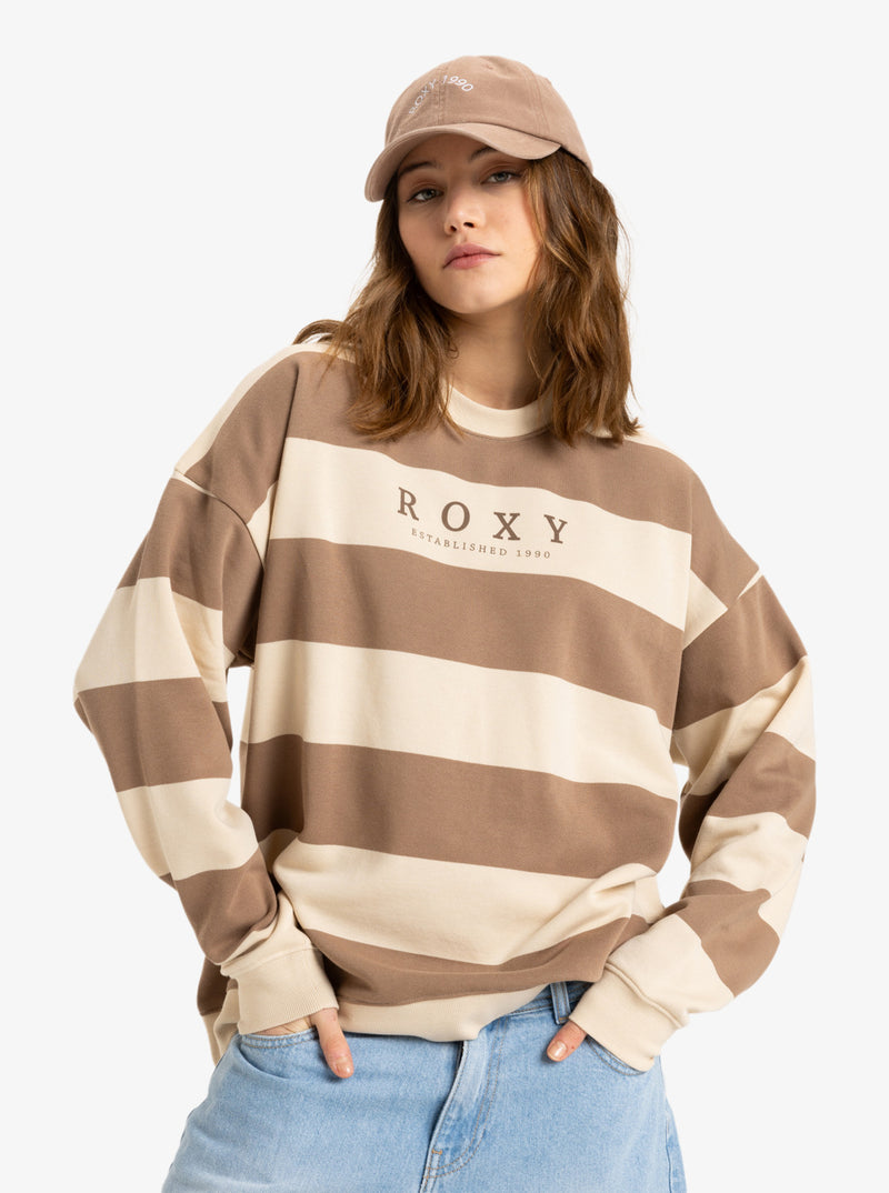 Load image into Gallery viewer, Roxy Women&#39;s Strickly Stripes Crew Neck Sweatshirt Parchement Strictly Stipe ERJFT04954-TEC3
