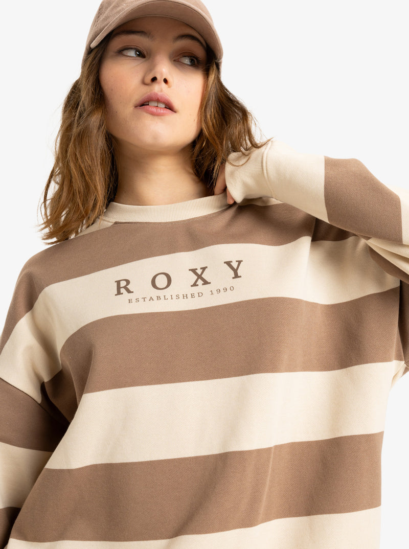 Load image into Gallery viewer, Roxy Women&#39;s Strickly Stripes Crew Neck Sweatshirt Parchement Strictly Stipe ERJFT04954-TEC3
