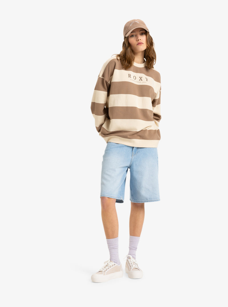 Load image into Gallery viewer, Roxy Women&#39;s Strickly Stripes Crew Neck Sweatshirt Parchement Strictly Stipe ERJFT04954-TEC3
