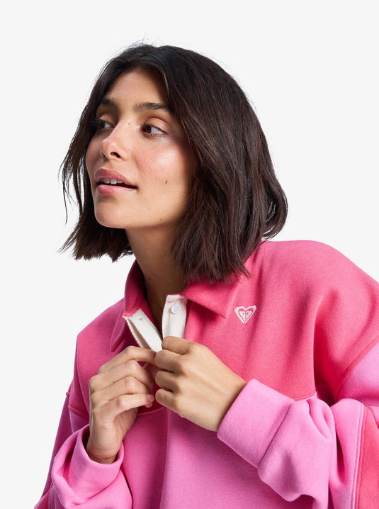 Roxy Women's Cross Your Mind Shirt Collar Sweatshirt Honey Suckle ERJFT05015-MLD0