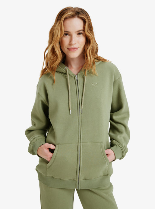 Roxy Women's Surf Stoked Zipped Brushed Hoodie Oil Green ERJFT05022-GLD0