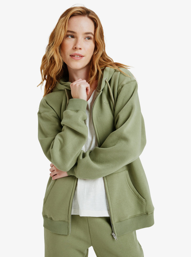 Load image into Gallery viewer, Roxy Women&#39;s Surf Stoked Zipped Brushed Hoodie Oil Green ERJFT05022-GLD0
